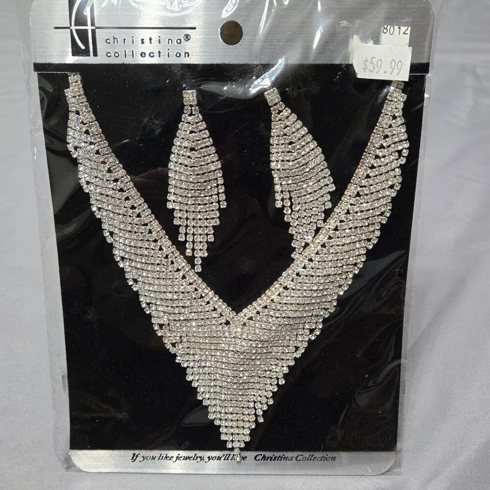 Christina Collection Rhinestone Statement Necklace & Earrings Set